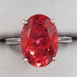 Genuine 6 Carat Red Quartz 925 Sterling Silver Solitaire Statement Ring